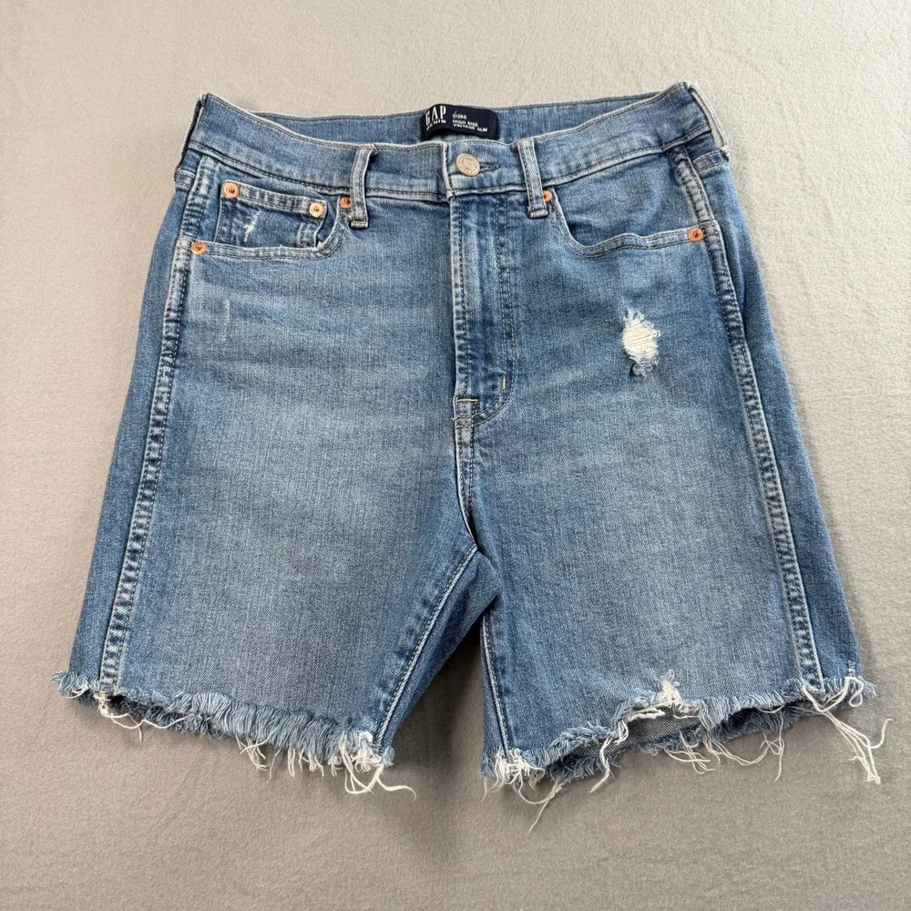 Gap Distressed High Rise Vintage Slim Denim Shorts Womens 2/26S Blue